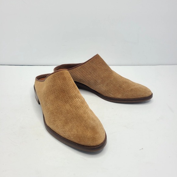 Aquatalia FIFE Perforated Tan‎ Suede Mule Women's Shoe Sandal Sz 8.5 - Picture 1 of 9